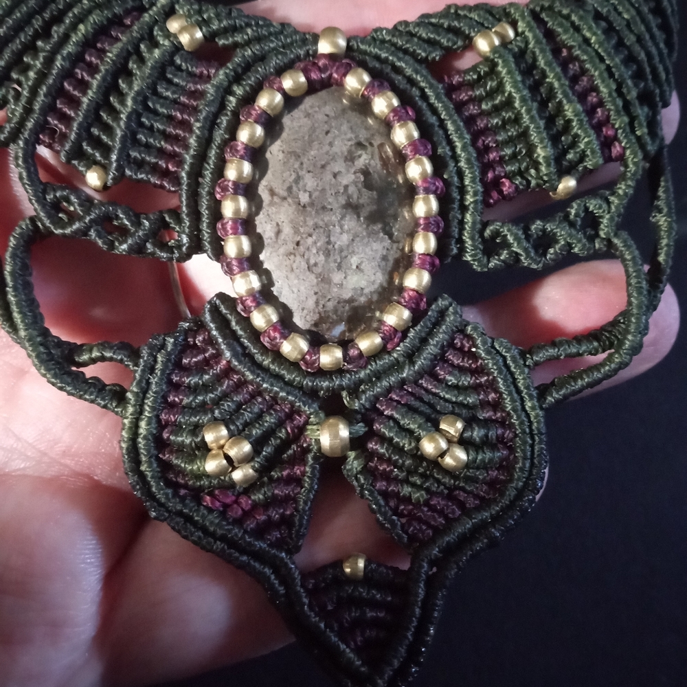 Handcrafted Macrame Jasper Deep Green Necklace - image 3